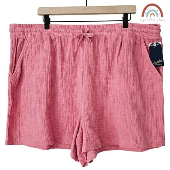 New! Angels Gauzy Cotton High Waist Stripes Pull On Pink Shorts - Picture 1 of 8